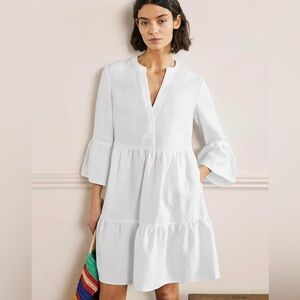 Boden Relaxed 100% Linen Tiered Dress | Cherry Blossom Pink